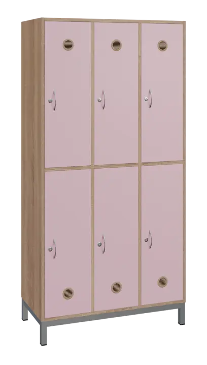 SBS-2233 šatní skříň 6-boxová, 1800x900x400 mm, kovové nohy, korpus dub bardolino, dvířka pastelově růžová